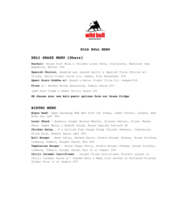 Wild Bull Menu only Wednesday to Friday